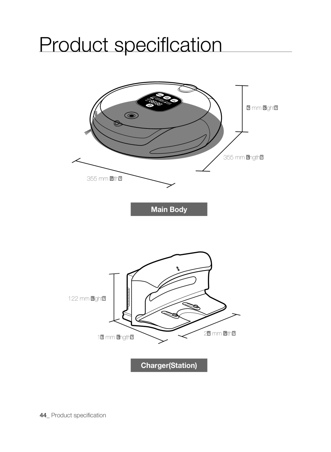 Samsung DJ68-00518A, VCR8830T1R, SR8830 user manual Product specification, Mm Height Mm Length Mm Width 