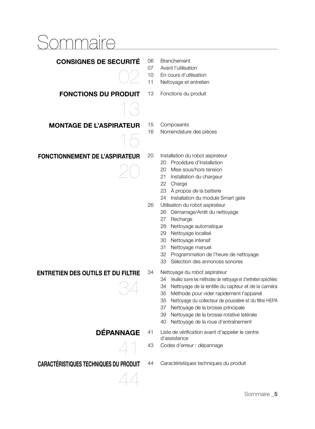 Samsung VCR8830T1R, SR8830, DJ68-00518A user manual Sommaire, Montage DE L’ASPIRATEUR 