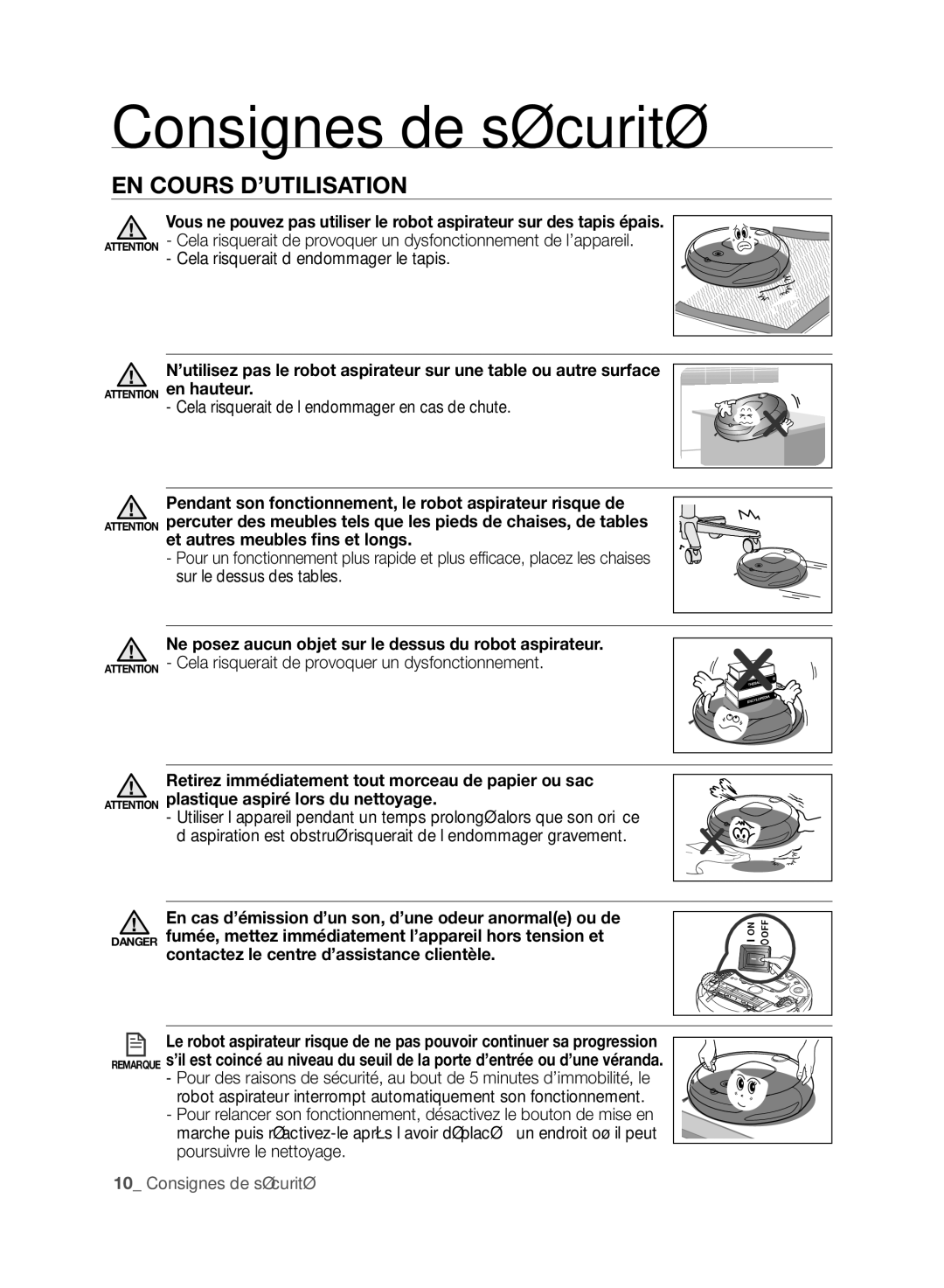 Samsung DJ68-00518A, VCR8830T1R, SR8830 user manual EN Cours D’UTILISATION, Cela risquerait de l’endommager en cas de chute 