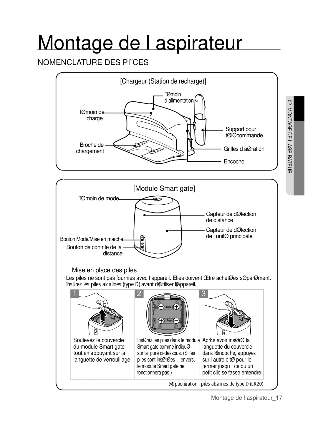 Samsung VCR8830T1R ’alimentation, Charge Support pour, Broche de, Encoche, Témoin de mode, Bouton Mode/Mise en marche 