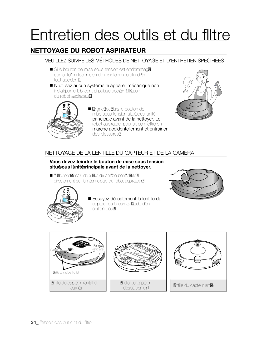 Samsung DJ68-00518A, SR8830 Entretien des outils et du filtre, Nettoyage DU Robot Aspirateur, Lentille du capteur arrière 