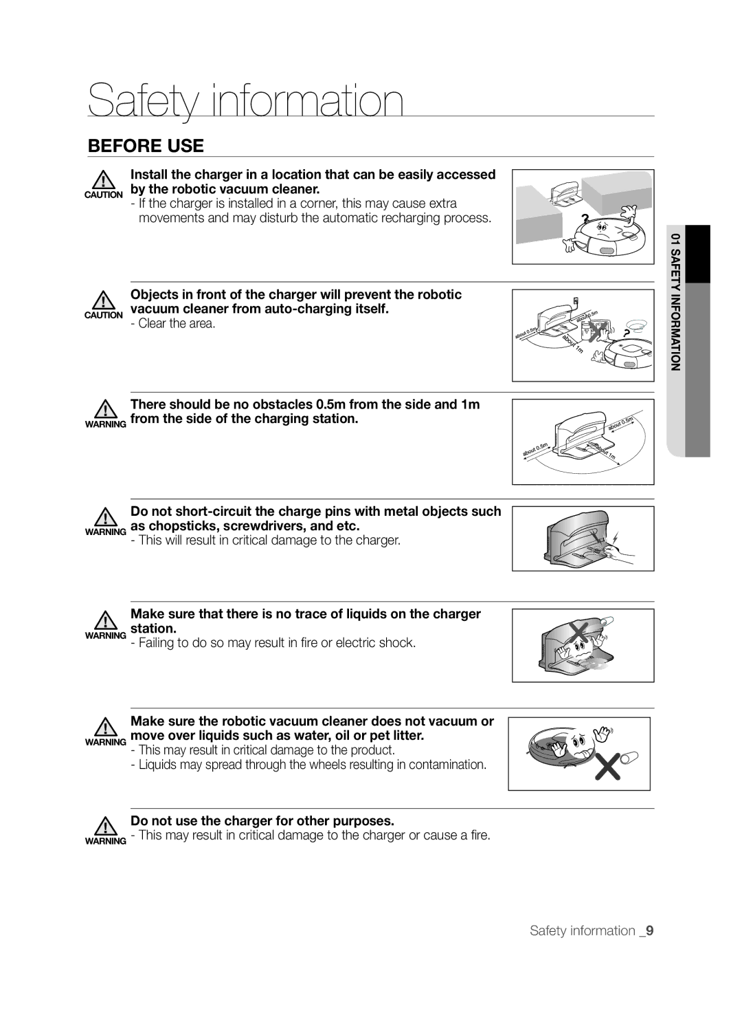 Samsung VCR8830T1R, SR8830, DJ68-00518A user manual Objects in front of the charger will prevent the robotic, Clear the area 