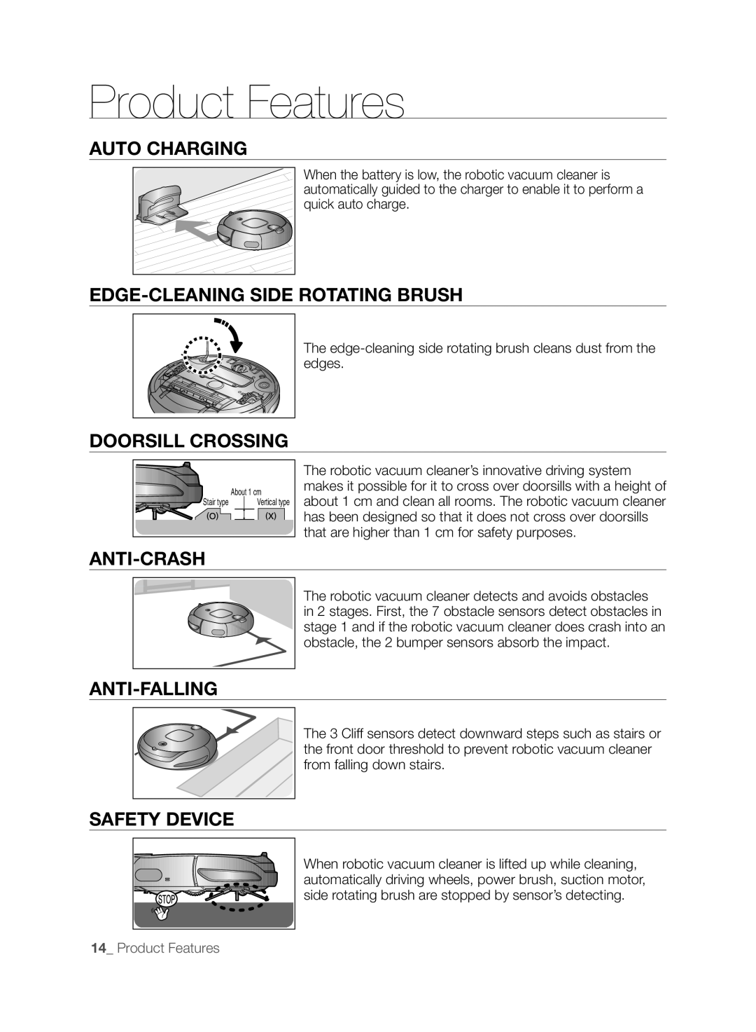Samsung DJ68-00518A, SR8830 Auto Charging, Edge-CleaningSide ROTATING Brush, Doorsill Crossing, Anti-Crash, Anti-Falling 