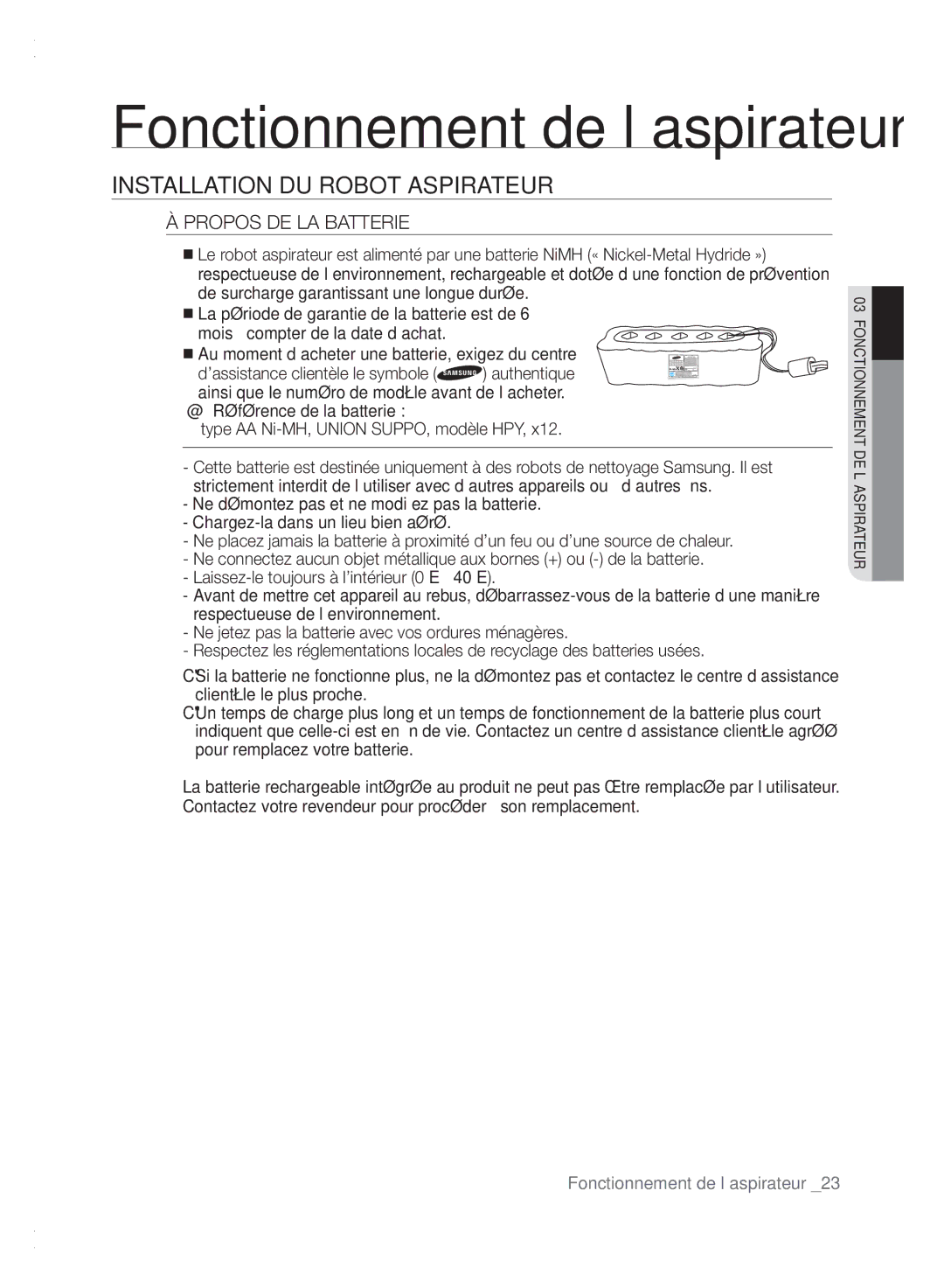 Samsung VCR8840T3K/XEF manual Propos DE LA Batterie 