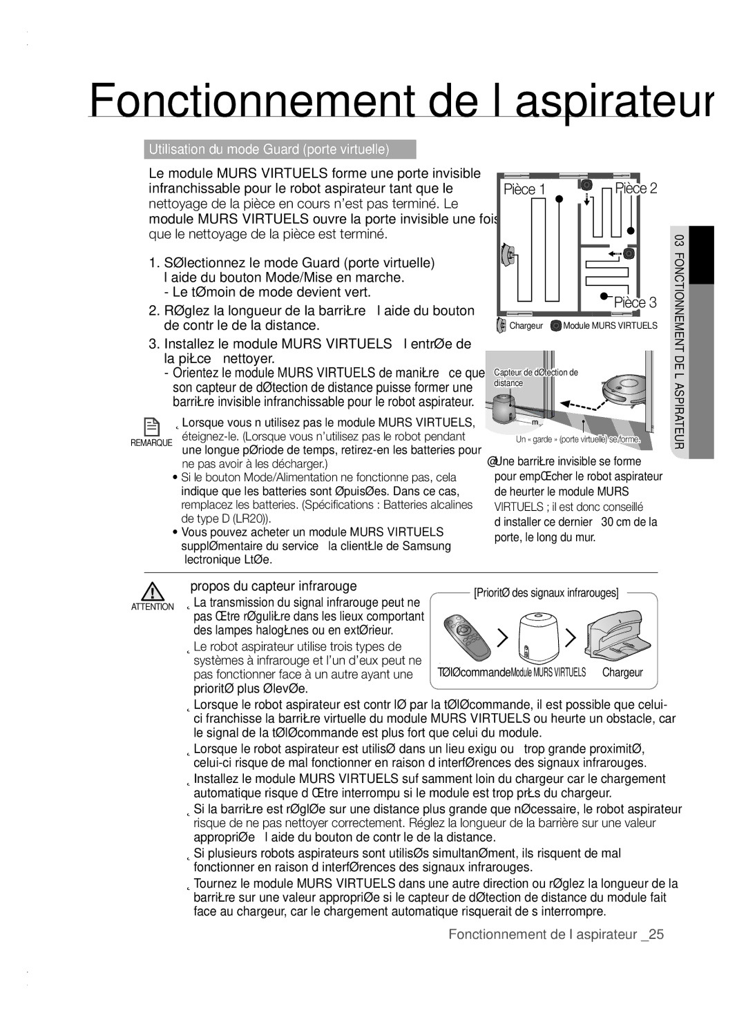 Samsung VCR8840T3K/XEF manual Nettoyage de la pièce en cours n’est pas terminé. Le, Propos du capteur infrarouge 