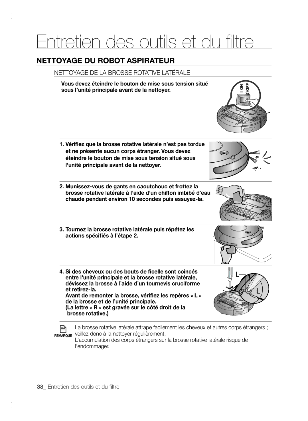 Samsung VCR8840T3K/XEF manual Nettoyage DE LA Brosse Rotative Latérale 