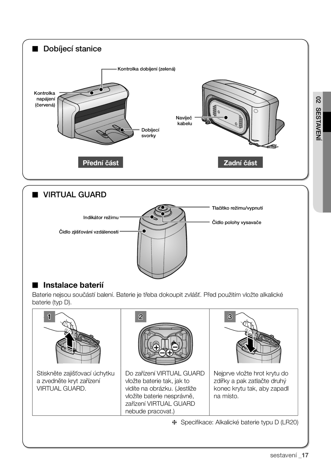 Samsung VCR8930L3G/XEO, VCR8840T3R/XEO manual Instalace baterií 