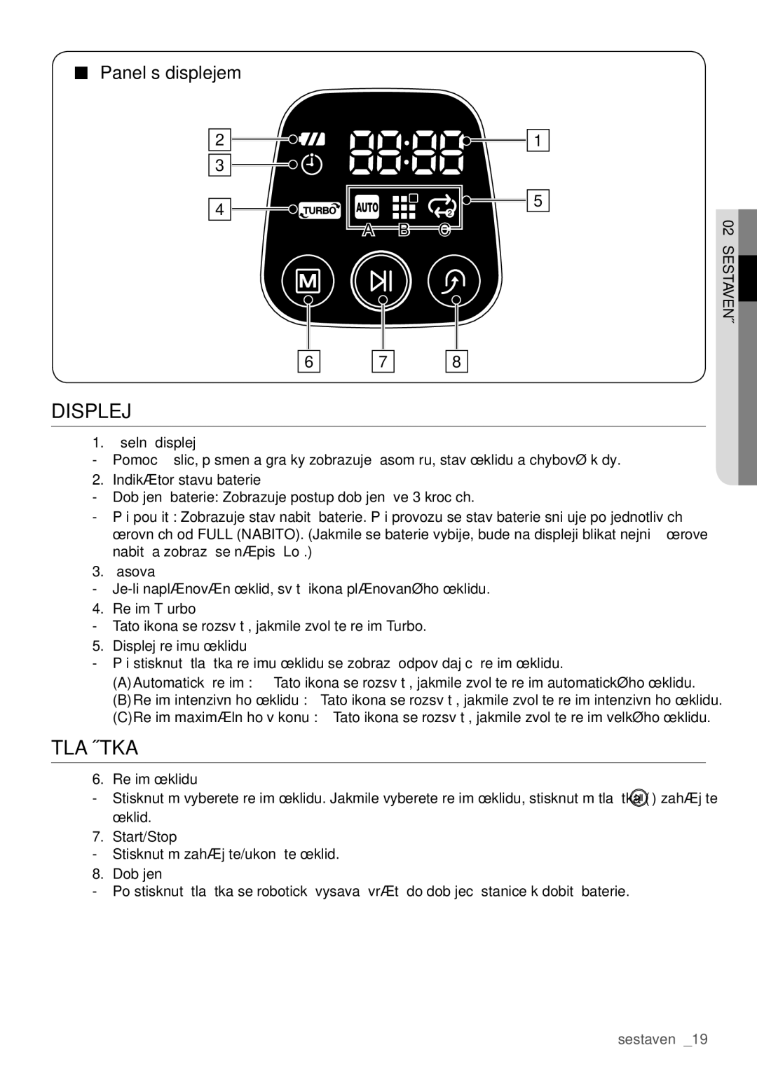 Samsung VCR8930L3G/XEO, VCR8840T3R/XEO manual Displej, Tlačítka, Panel s displejem 