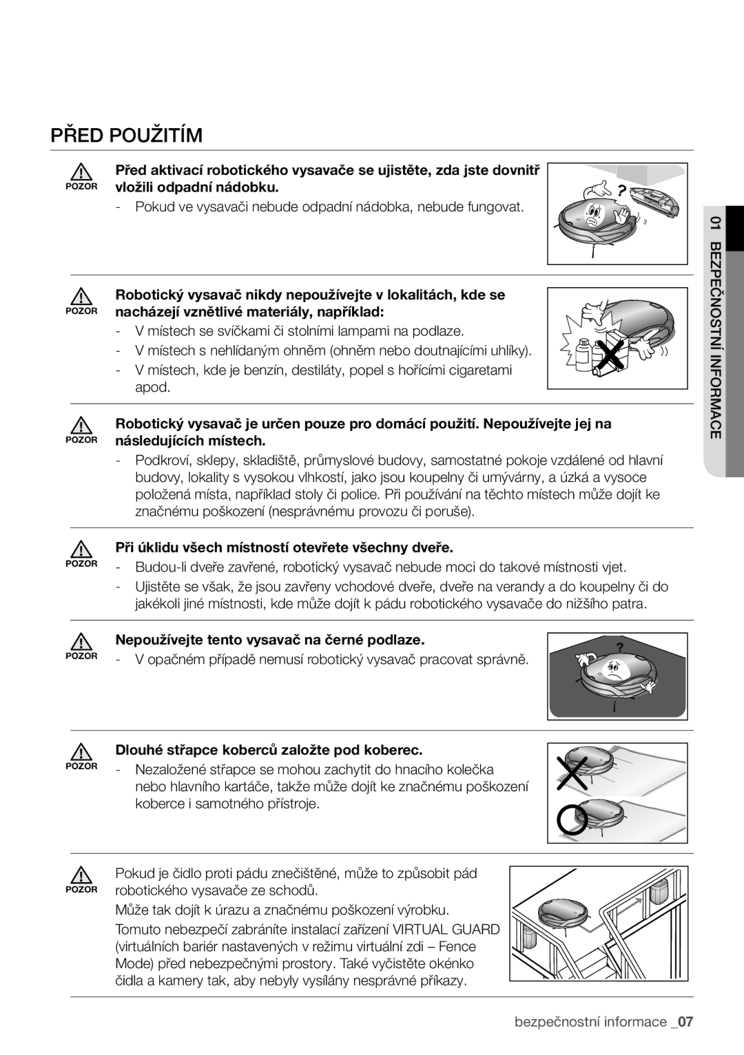 Samsung VCR8930L3G/XEO manual Před použitím, Vložili odpadní nádobku, Při úklidu všech místností otevřete všechny dveře 