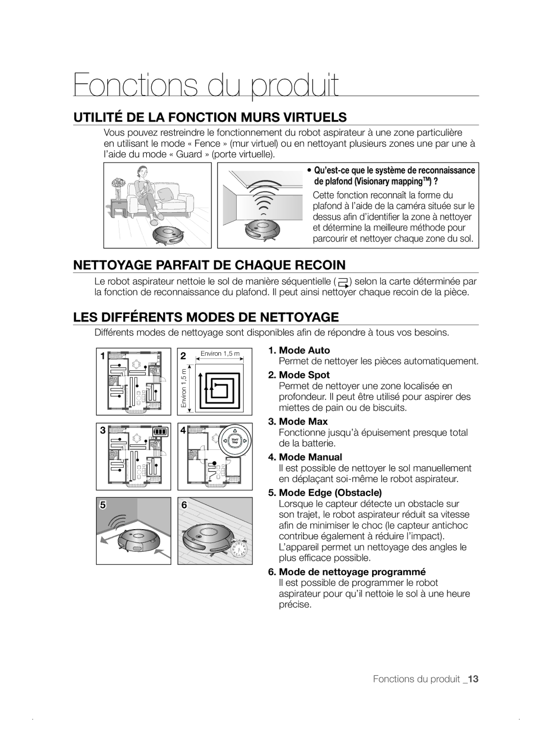 Samsung VCR8841T3B/XEF Fonctions du produit, Utilité DE LA Fonction Murs Virtuels, Nettoyage Parfait DE Chaque Recoin 