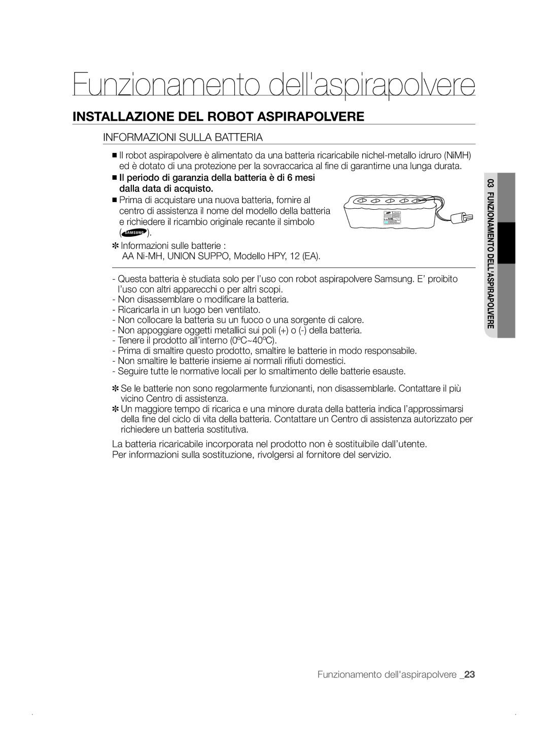 Samsung VCR8841T3B/XEF manual Informazioni Sulla Batteria 