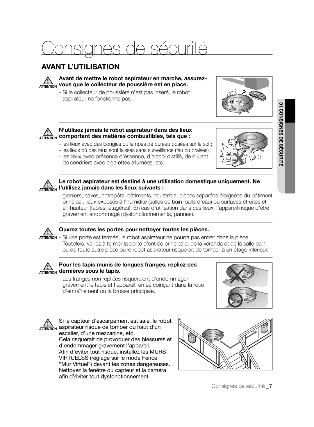 Samsung VCR8841T3B/XEF manual Avant L’UTILISATION, Avant de mettre le robot aspirateur en marche, assurez 