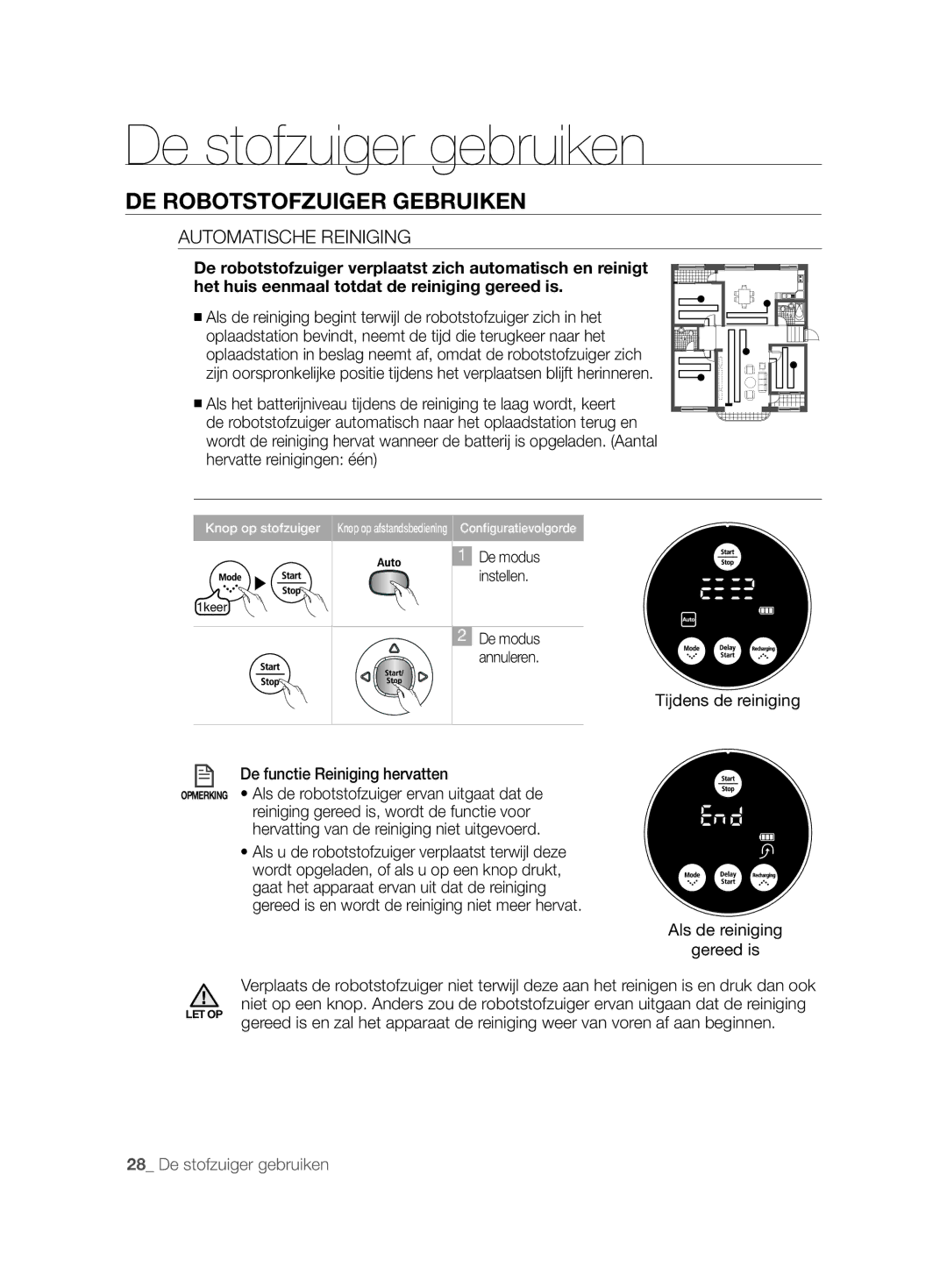 Samsung VCR8846T3A/XEG, VCR8843T3R/XEG manual Automatische Reiniging, Tijdens de reiniging De functie Reiniging hervatten 