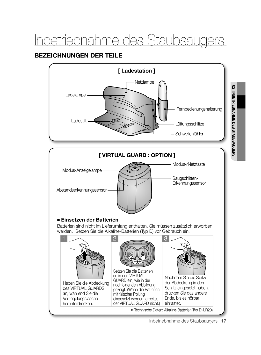 Samsung VCR8844T3B/XEG, VCR8843T3R/XEG, VCR8846T3A/XEG, VCR8846T3R/XEF manual Inbetriebnahme des Staubsaugers 