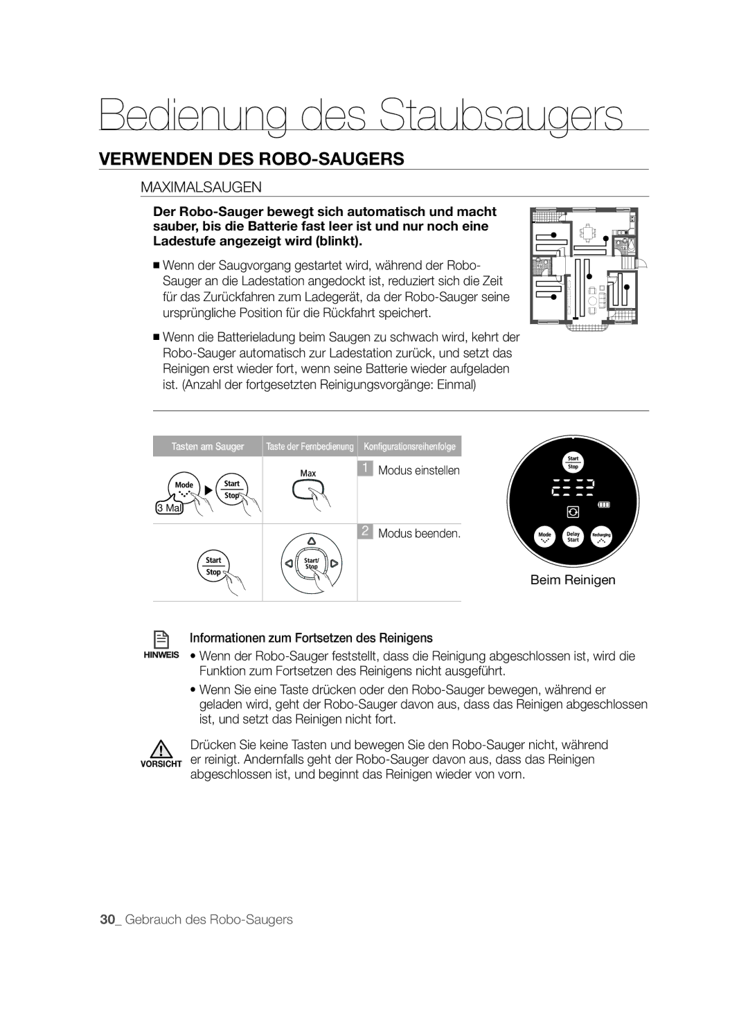 Samsung VCR8846T3A/XEG, VCR8843T3R/XEG, VCR8844T3B/XEG, VCR8846T3R/XEF manual Bedienung des Staubsaugers, Maximalsaugen 