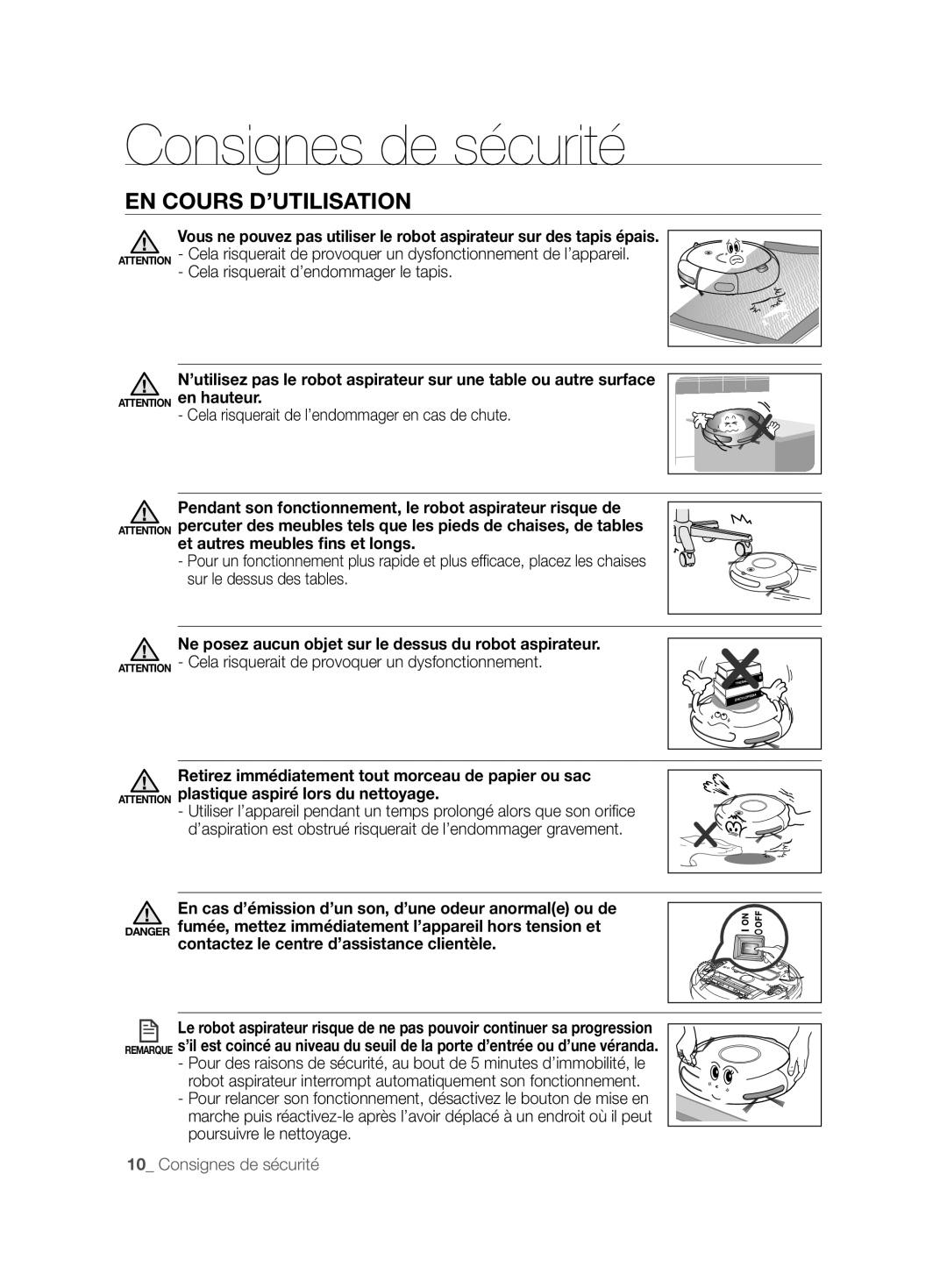 Samsung VCR8843T3R/XEG, VCR8844T3B/XEG manual EN Cours D’UTILISATION, Cela risquerait de l’endommager en cas de chute 