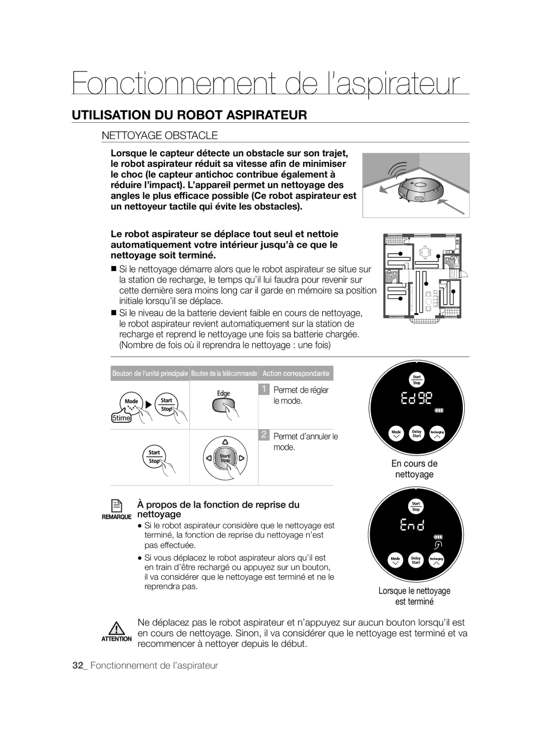 Samsung VCR8846T3A/XEG, VCR8843T3R/XEG, VCR8844T3B/XEG, VCR8846T3R/XEF manual Nettoyage Obstacle 