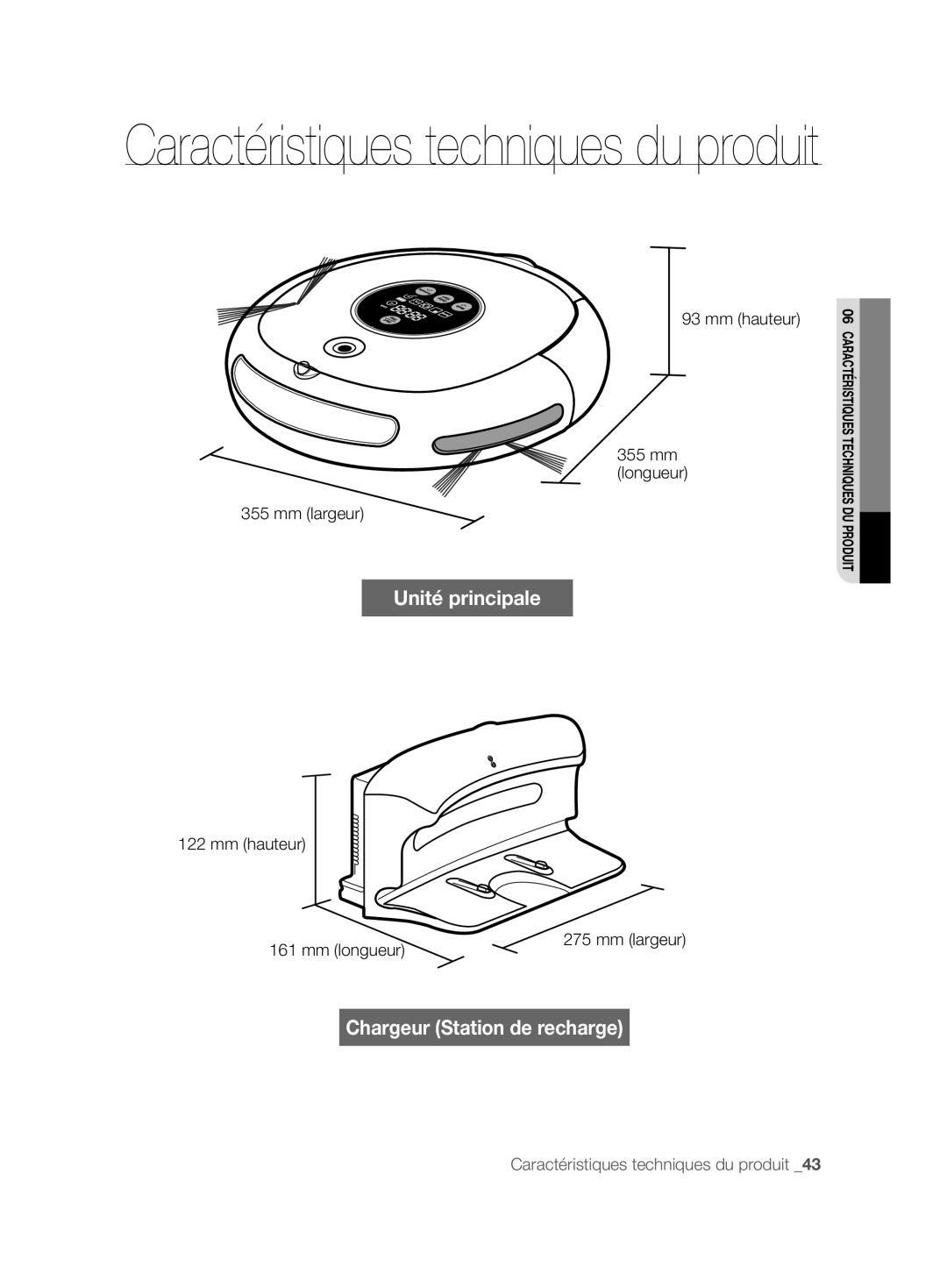 Samsung VCR8844T3B/XEG, VCR8843T3R/XEG, VCR8846T3A/XEG, VCR8846T3R/XEF manual Mm hauteur Mm longueur Mm largeur 