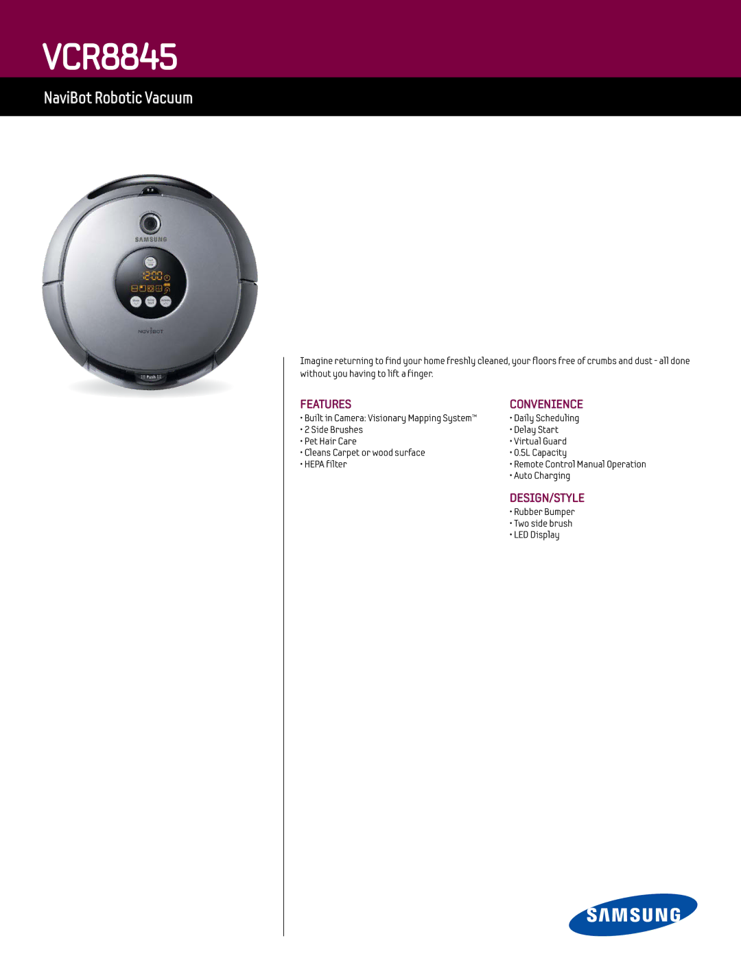 Samsung VCR8845 manual Features Convenience, Design/Style 