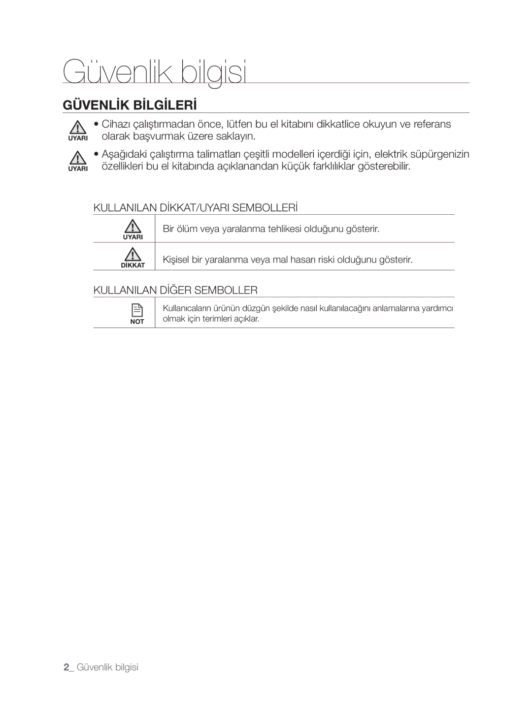 Samsung VCR8845T3A/XTR, VCR8845T3A/BOL manual Güvenlik bilgisi, Bir ölüm veya yaralanma tehlikesi olduğunu gösterir 