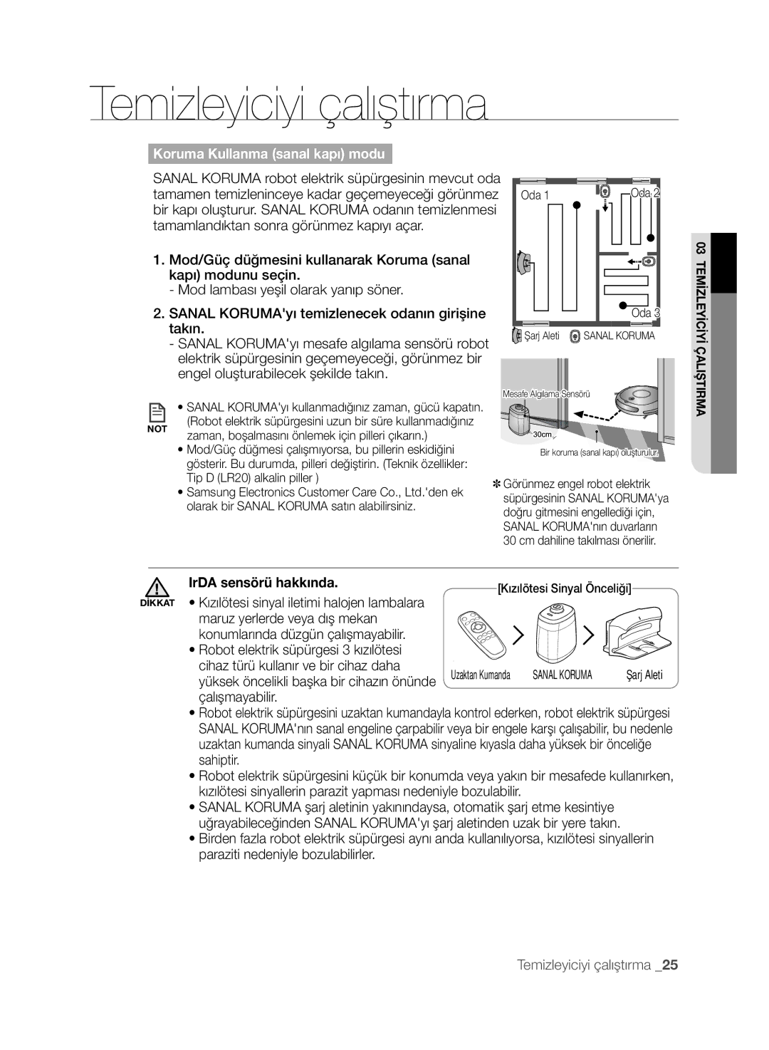 Samsung VCR8845T3A/XET, VCR8845T3A/BOL, VCR8845T3A/XTR manual Koruma Kullanma sanal kapı modu, IrDA sensörü hakkında 