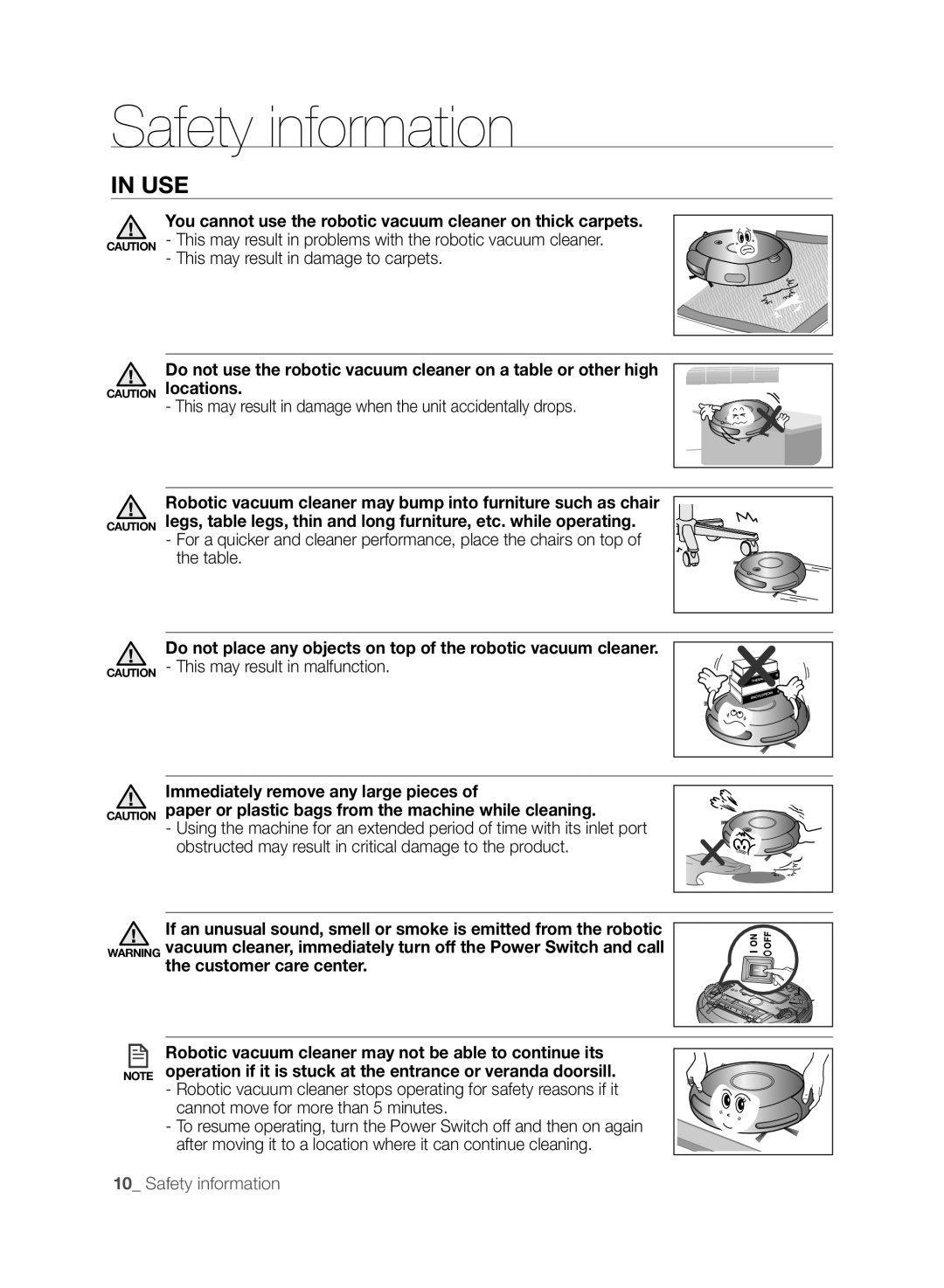 Samsung VCR8845T3A/XTR, VCR8845T3A/BOL manual Use, This may result in damage to carpets, This may result in malfunction 