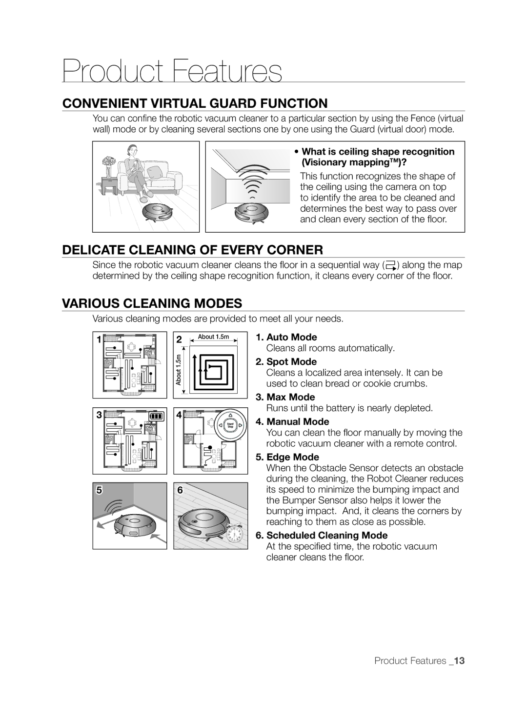 Samsung VCR8845T3A/XET manual Product Features, Convenient Virtual Guard Function, Delicate Cleaning of Every Corner 