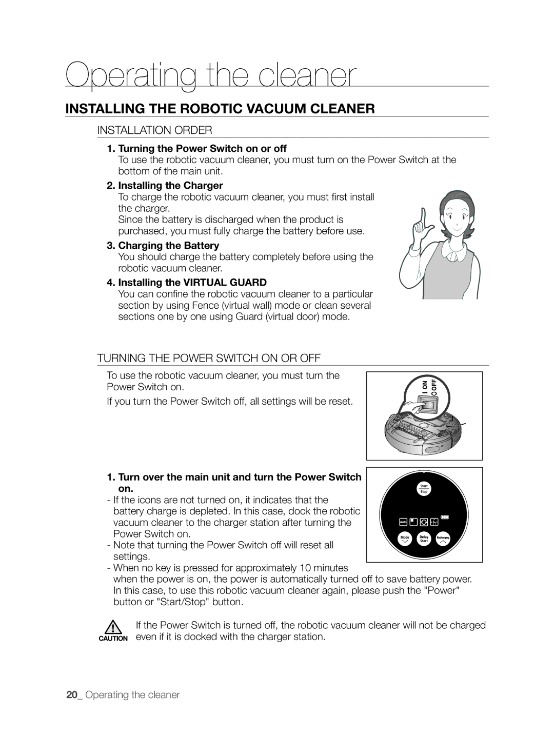 Samsung VCR8845T3A/BOL, VCR8845T3A/XET Operating the cleaner, Installing the robotic vacuum cleaner, Installation order 