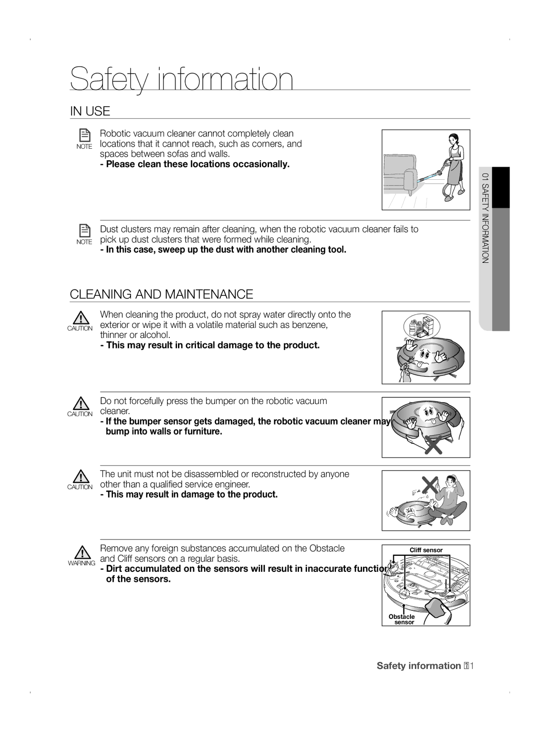 Samsung VCR8845T3A/XET, VCR8845T3A/BOL, VCR8845T3A/XTR manual Cleaning and Maintenance, Spaces between sofas and walls 