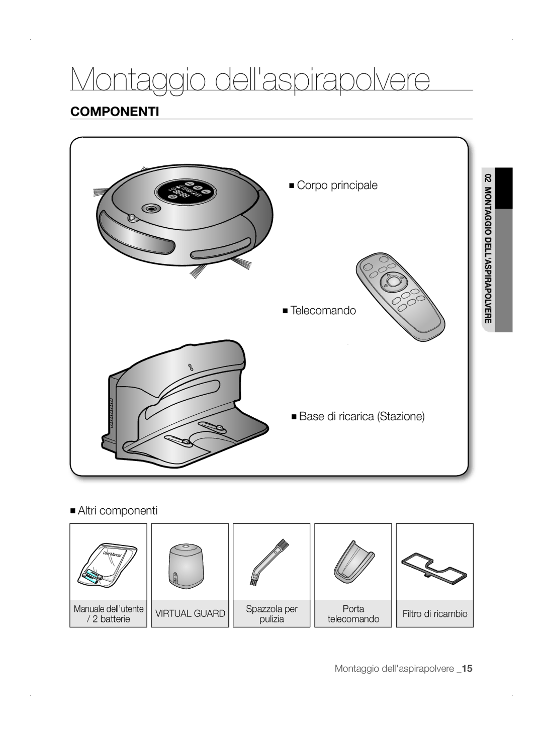 Samsung VCR8845T3A/XEF, VCR8845T3A/BOL Montaggio dellaspirapolvere, Componenti, Spazzola per Pulizia Porta Telecomando 