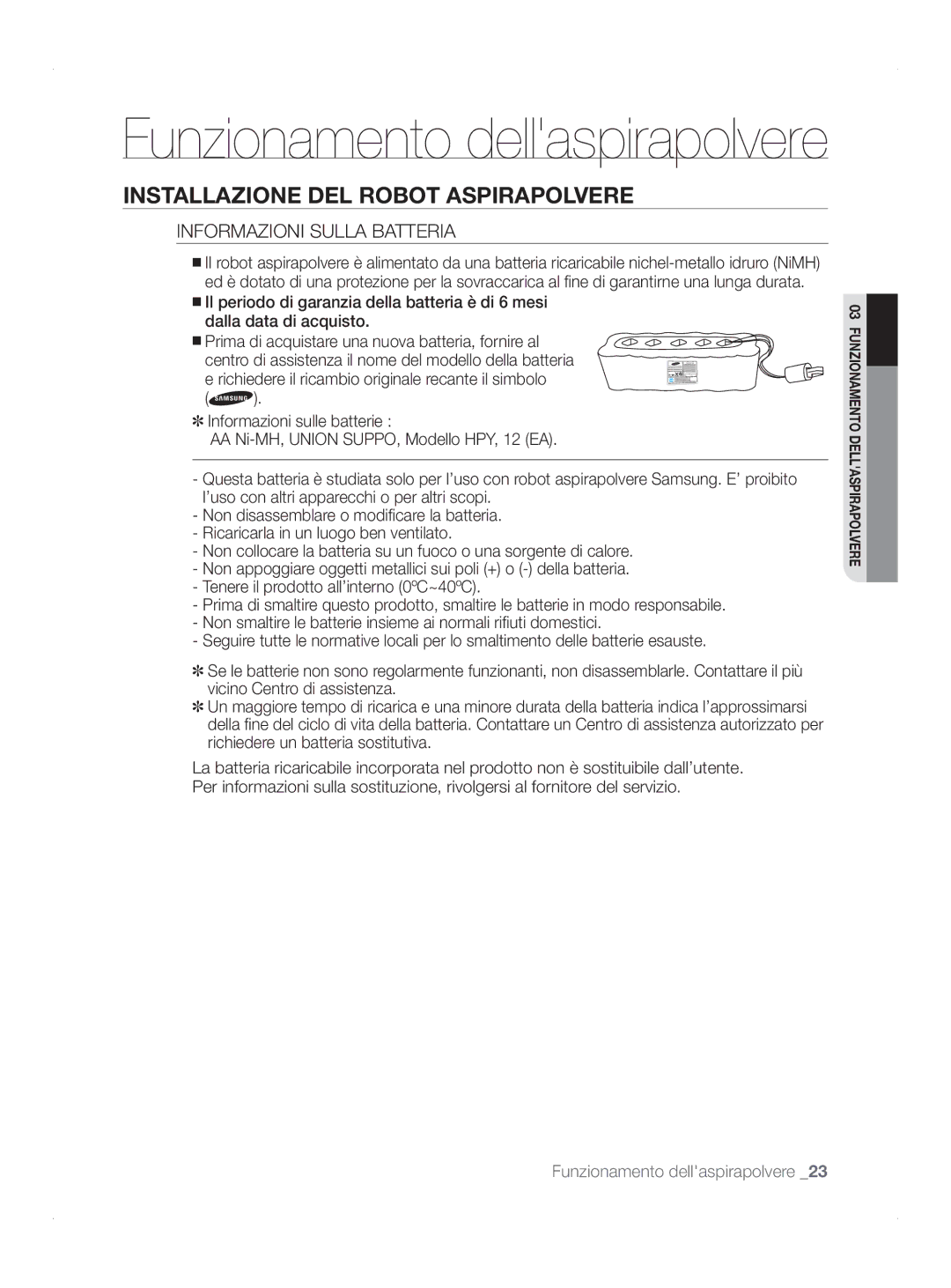 Samsung VCR8845T3A/XEO, VCR8845T3A/BOL, VCR8845T3A/XET, VCR8845T3A/XTR, VCR8845T3A/XEF manual Informazioni Sulla Batteria 