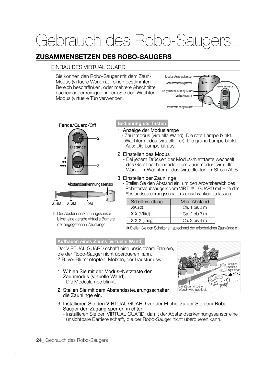 Samsung VCR8845T3R/XEC, VCR8845T3A/BOL, VCR8845T3A/XET Einbau DES Virtual Guard, Einstellen der Zaunlänge, Schalterstellung 