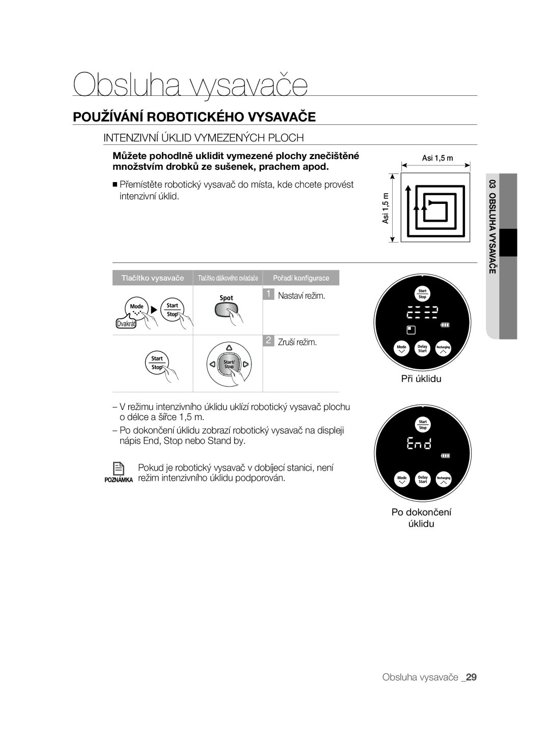 Samsung VCR8845T3A/XEF, VCR8845T3A/BOL, VCR8845T3A/XET, VCR8848T3K/XEG, VCR8845T3A/XTR manual Intenzivní Úklid Vymezených Ploch 