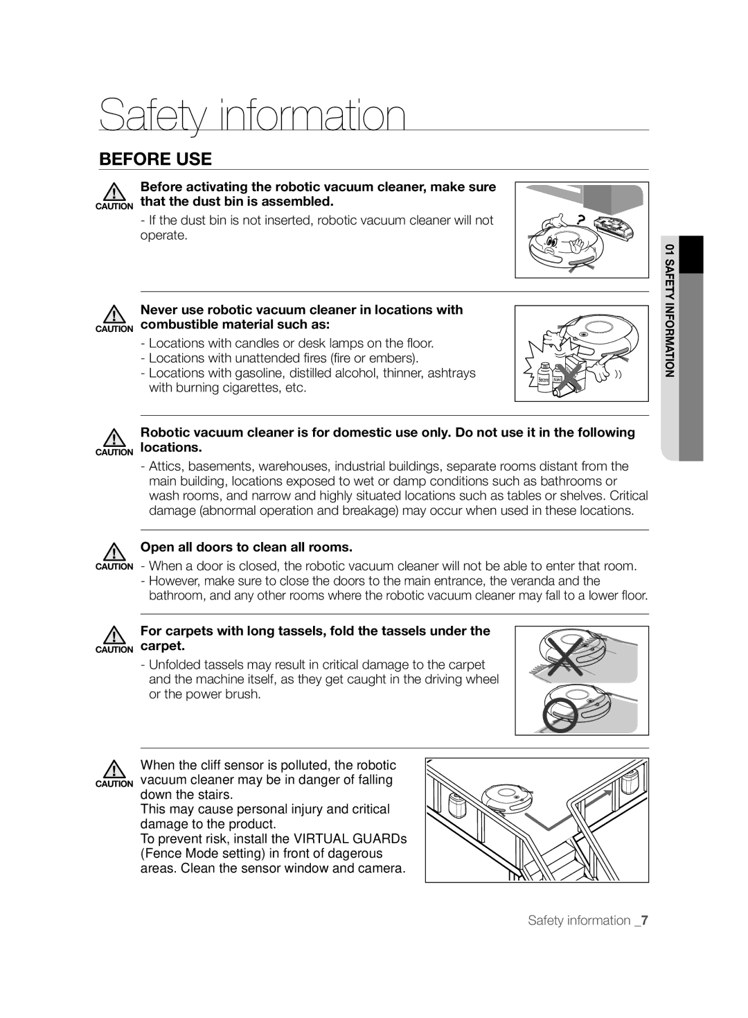 Samsung VCR8848T3K/XEG, VCR8845T3A/BOL, VCR8845T3A/XET Before USE, Before activating the robotic vacuum cleaner, make sure 