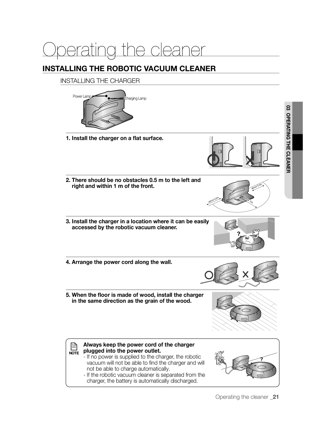 Samsung VCR8845T3A/XEO, VCR8845T3A/BOL, VCR8845T3A/XET Installing the Charger, Always keep the power cord of the charger 