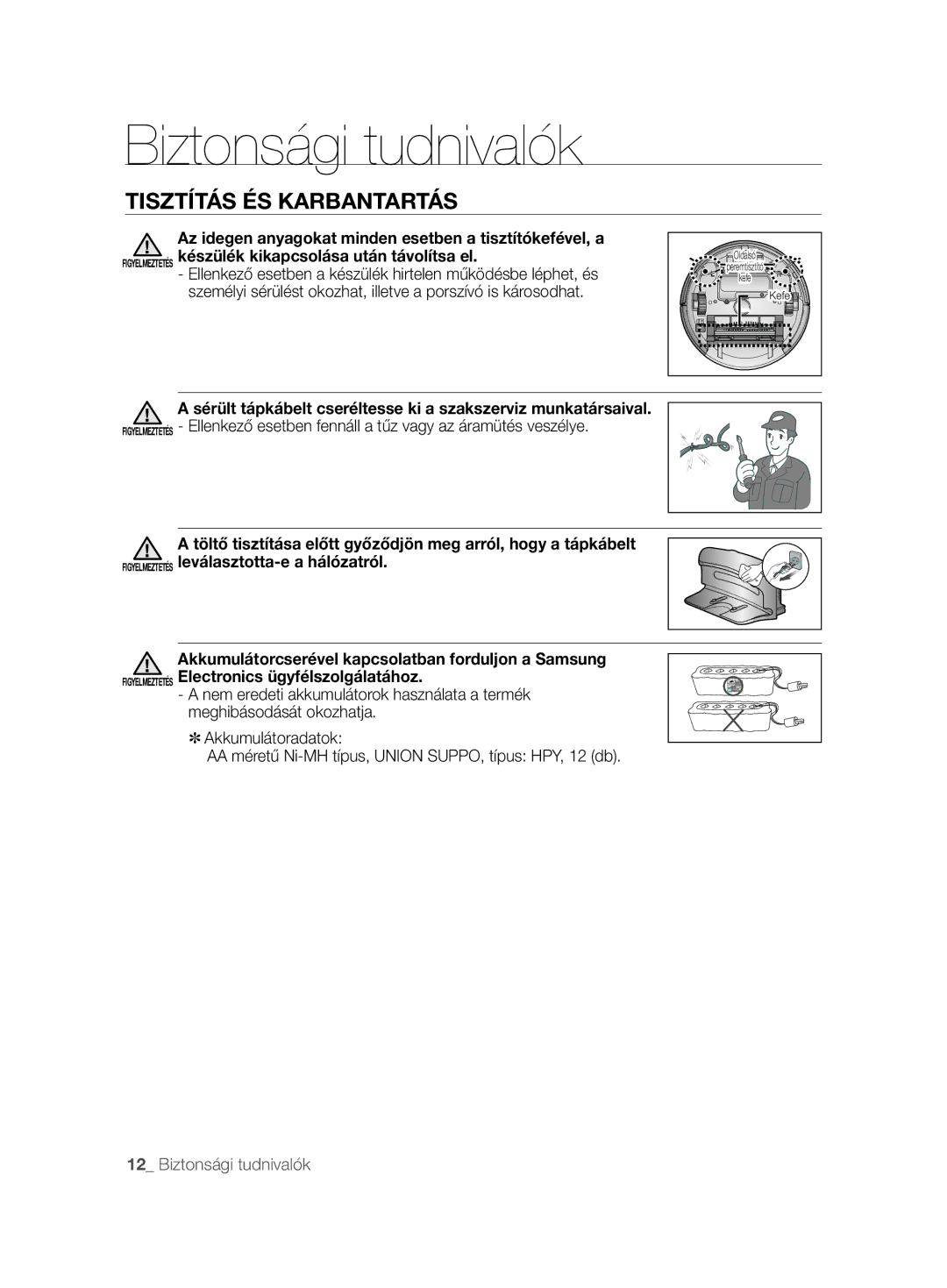 Samsung VCR8845T3A/XEF, VCR8845T3A/BOL, VCR8845T3A/XET manual Sérült tápkábelt cseréltesse ki a szakszerviz munkatársaival 