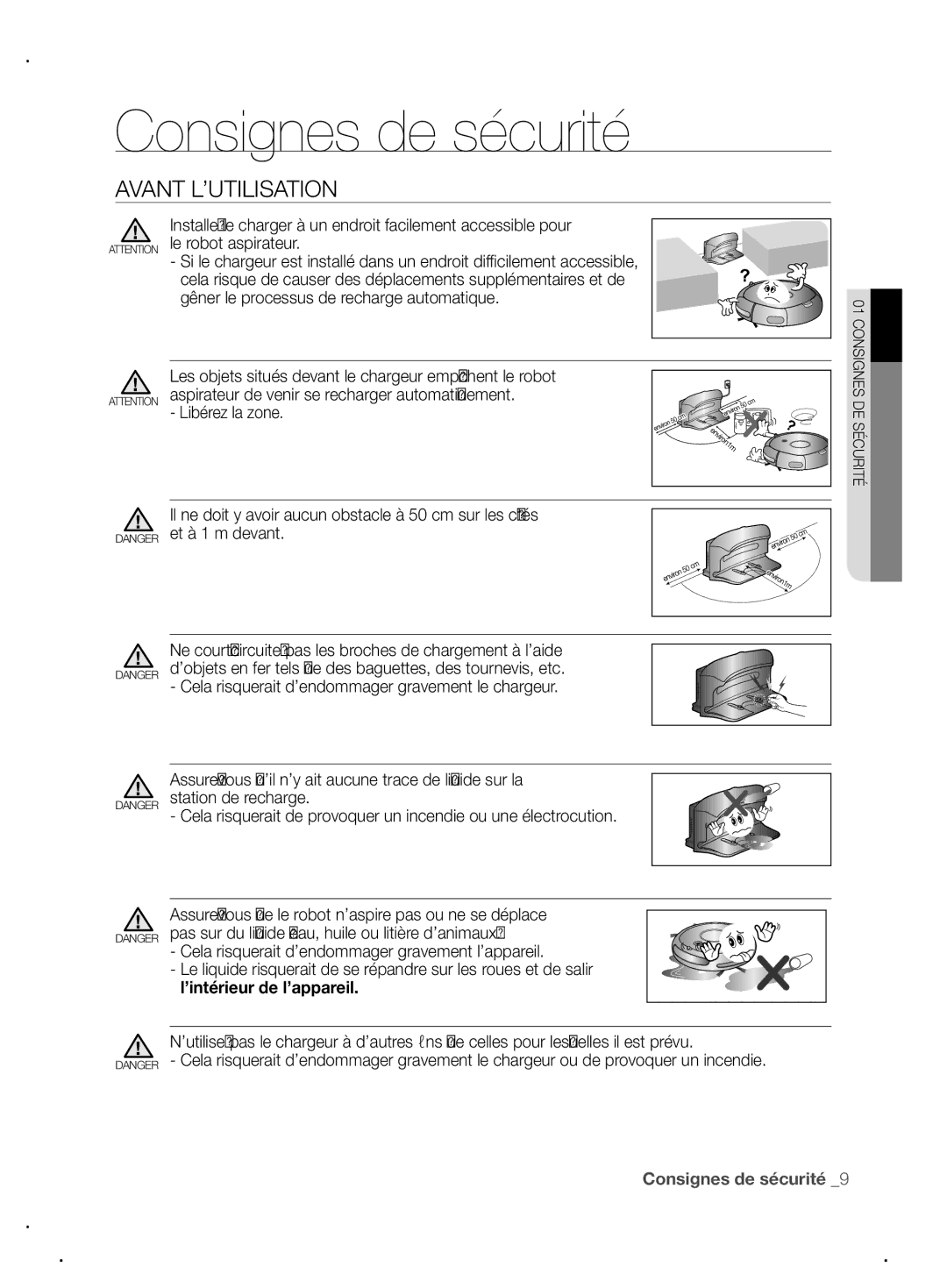 Samsung VCR8845T3A/XEO, VCR8845T3A/XET manual Les objets situés devant le chargeur empêchent le robot, Libérez la zone 