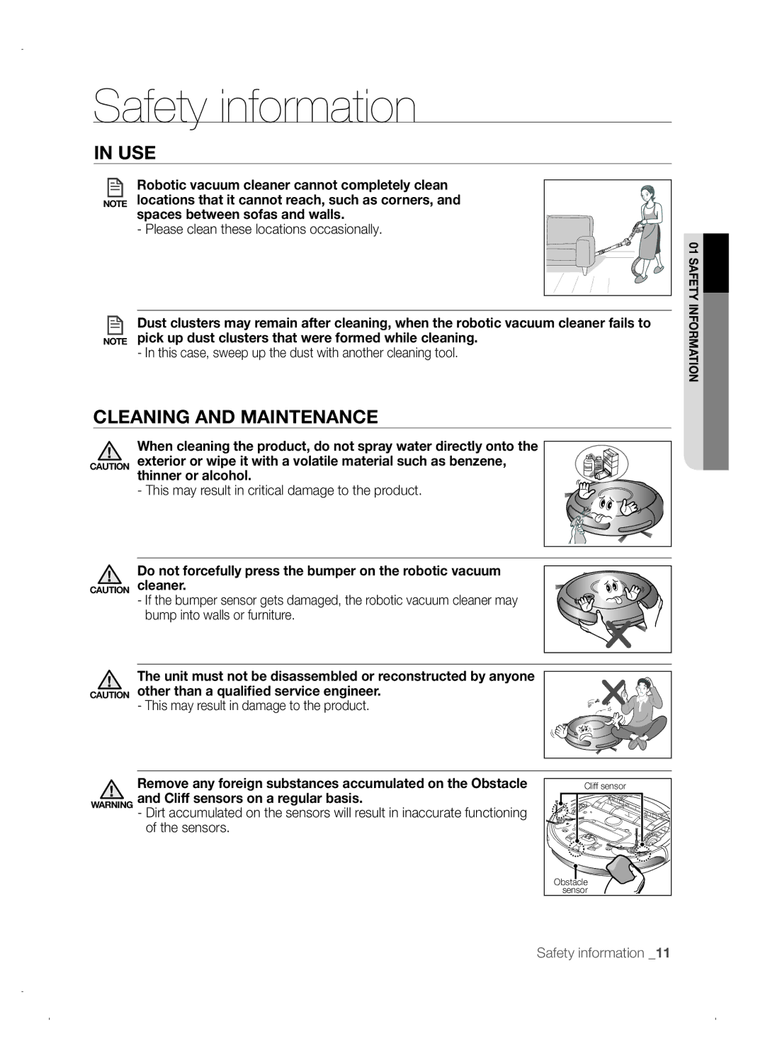 Samsung VCR8845T3A/XEO, VCR8845T3A/XET, VCR8845T3A/XEF manual Cleaning and Maintenance, Spaces between sofas and walls 