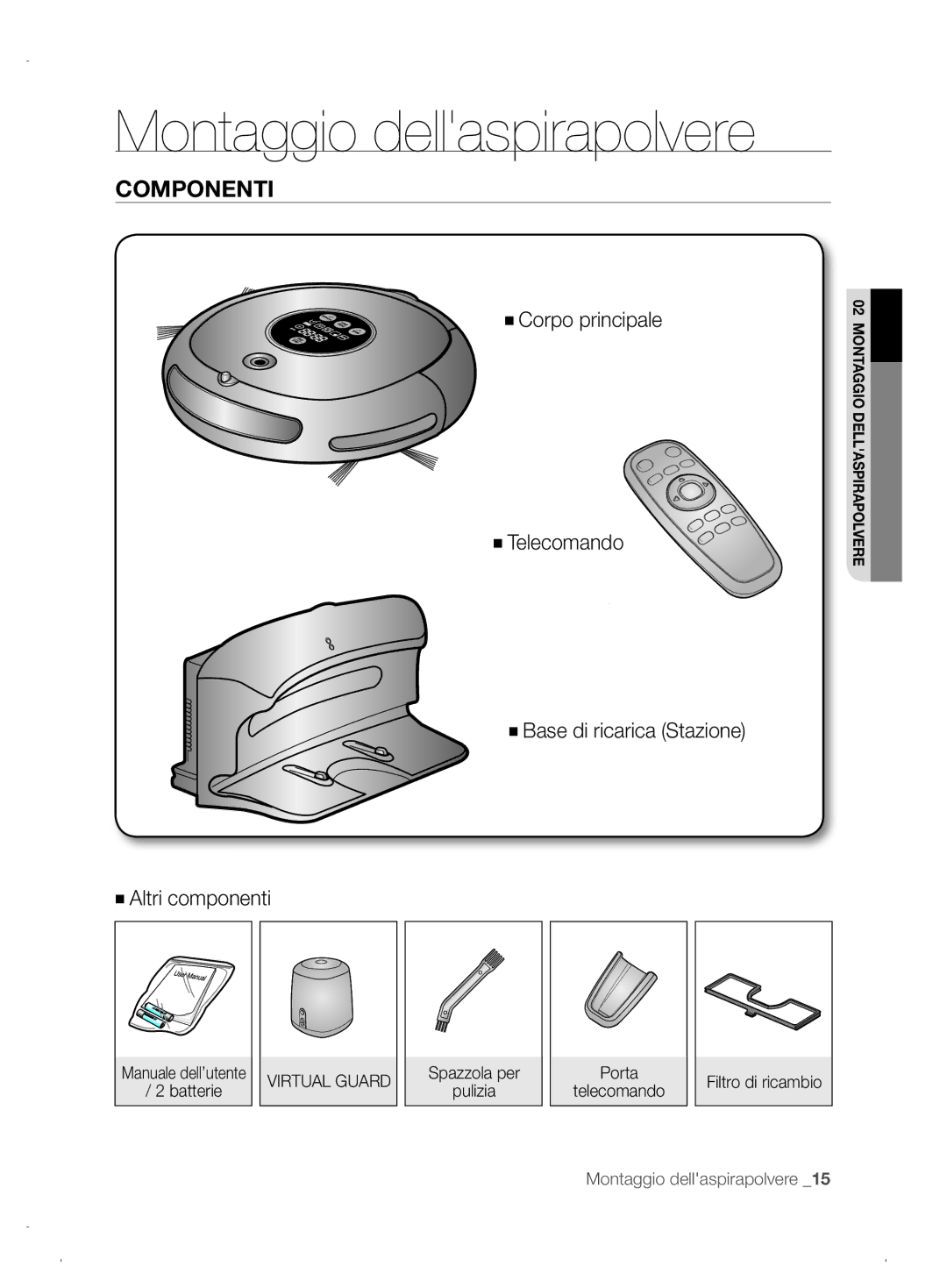 Samsung VCR8845T3A/XET, VCR8845T3A/XEF Montaggio dellaspirapolvere, Componenti, Spazzola per Pulizia Porta Telecomando 