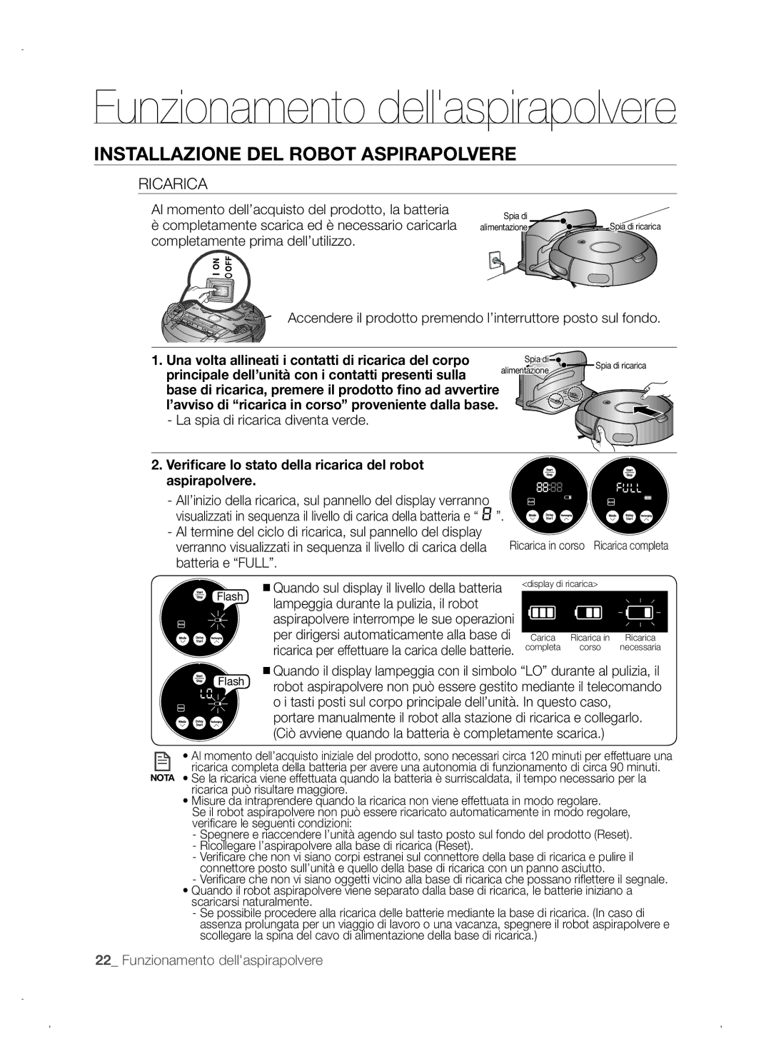 Samsung VCR8845T3A/XEF, VCR8845T3A/XET, VCR8845T3A/XEO manual Ricarica, La spia di ricarica diventa verde, Batteria e Full 