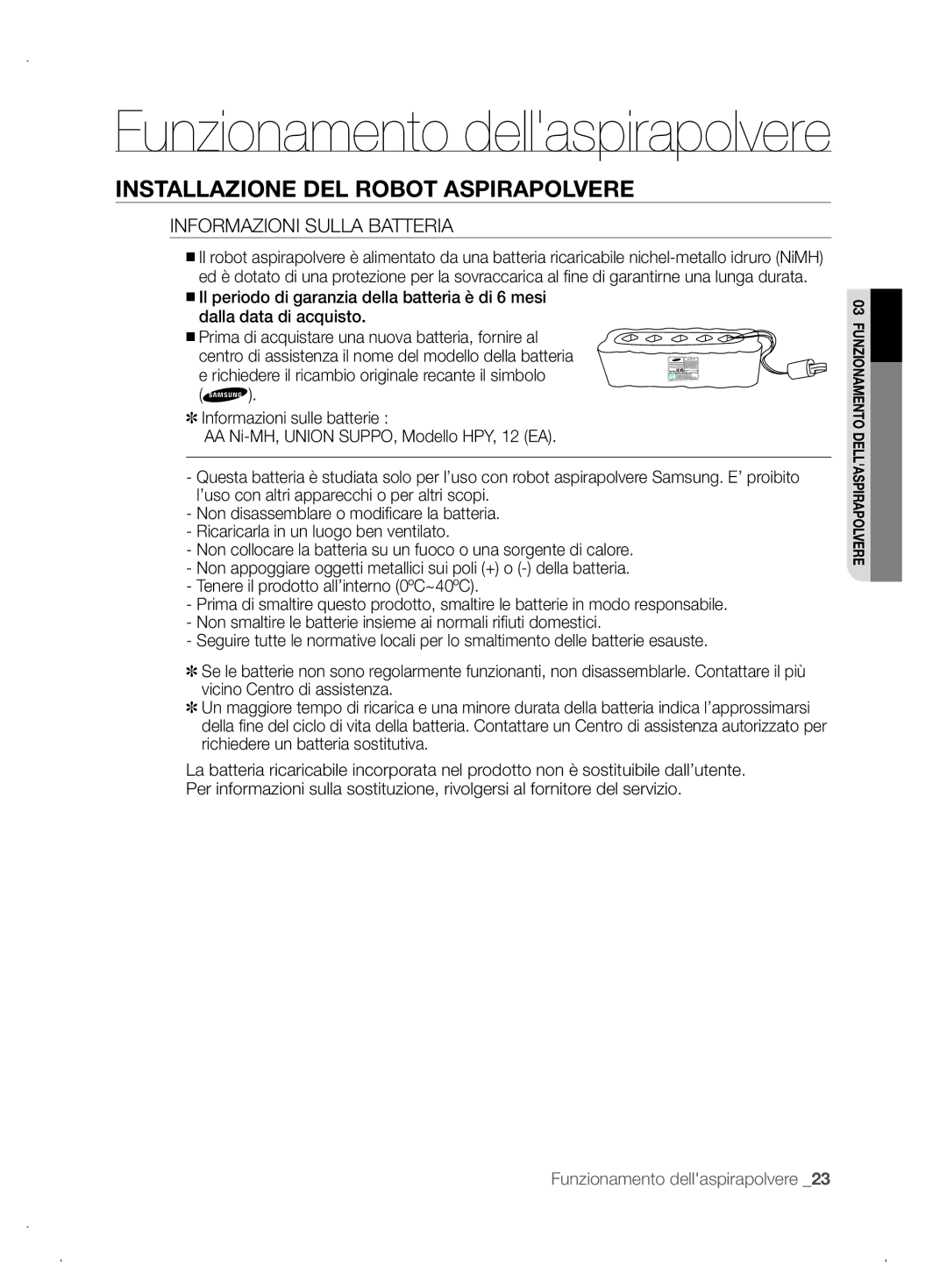 Samsung VCR8845T3A/XEO, VCR8845T3A/XET, VCR8845T3A/XEF manual Informazioni Sulla Batteria 