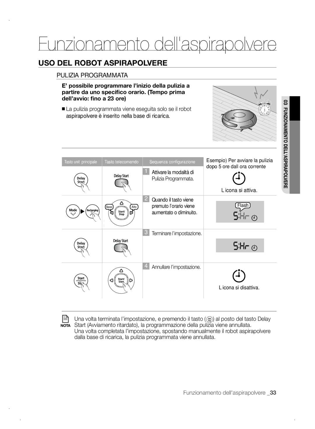 Samsung VCR8845T3A/XET, VCR8845T3A/XEF, VCR8845T3A/XEO manual Pulizia Programmata, Dopo 5 ore dall’ora corrente 