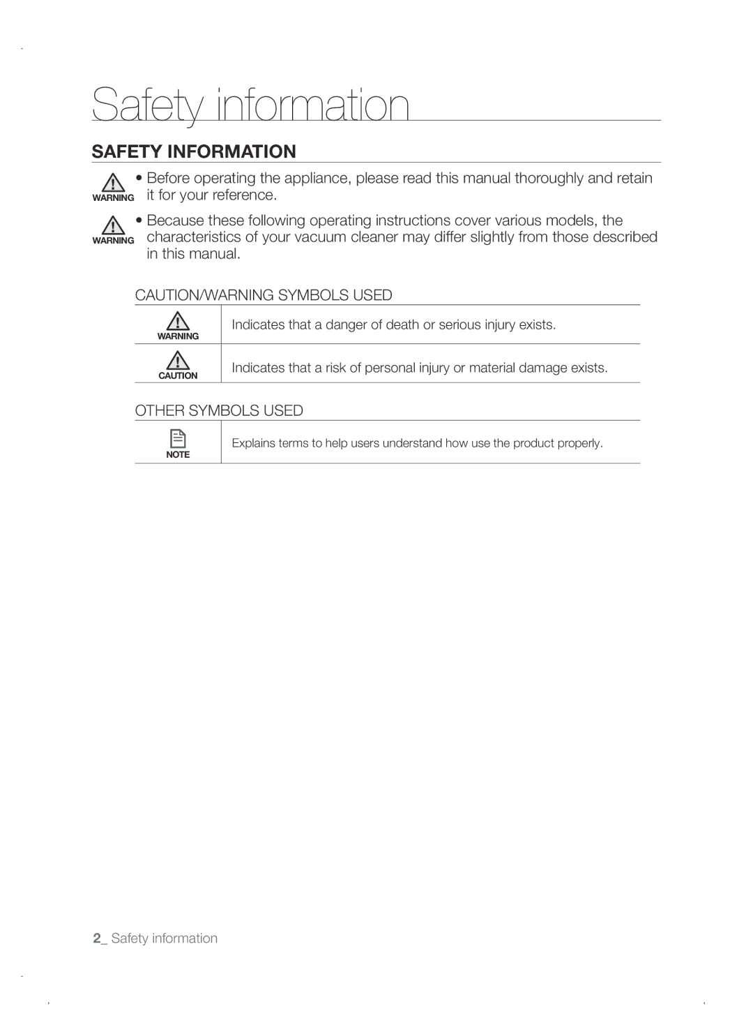 Samsung VCR8845T3A/XEO, VCR8845T3A/XET, VCR8845T3A/XEF manual Safety information, Safety Information, Other Symbols Used 