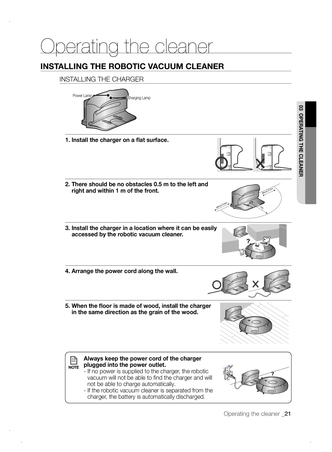 Samsung VCR8845T3A/XET, VCR8845T3A/XEF, VCR8845T3A/XEO manual Installing the charger, Install the charger on a flat surface 