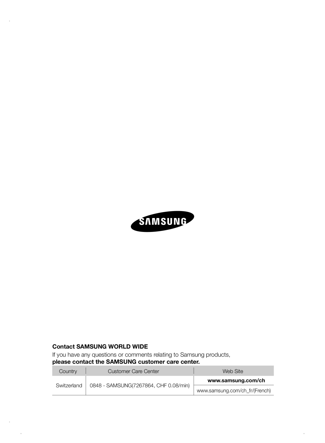 Samsung VCR8845T3A/XEF, VCR8845T3A/XET, VCR8845T3A/XEO manual Country Customer Care Center  Web Site 