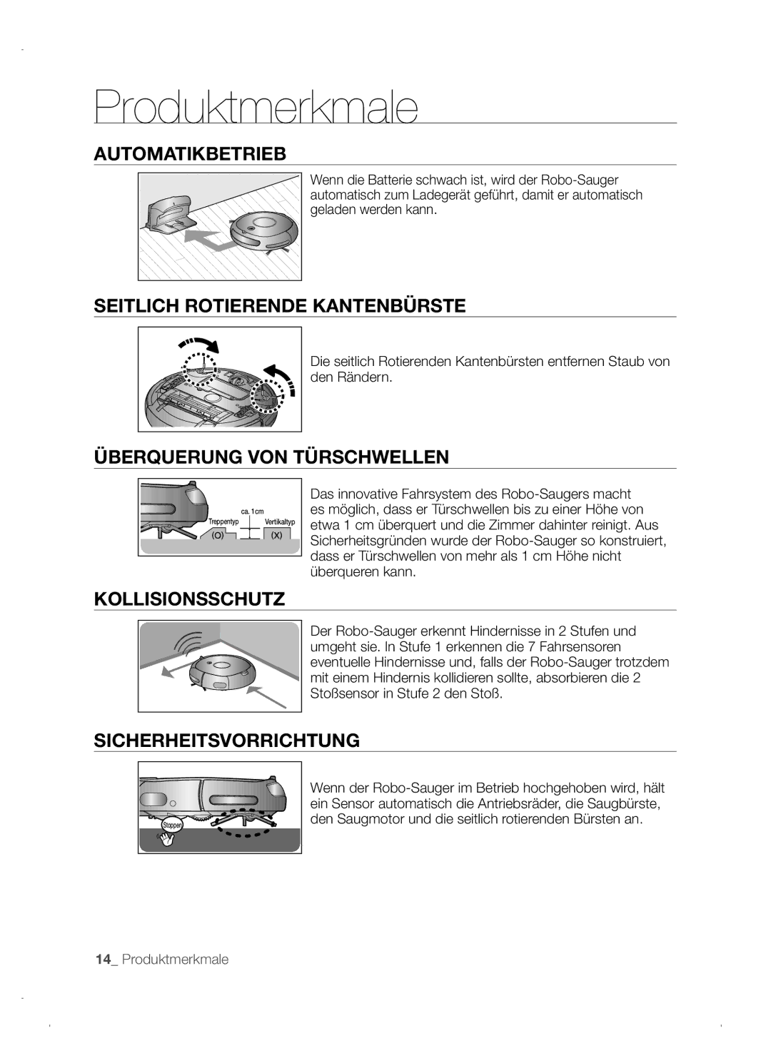 Samsung VCR8845T3A/XET Automatikbetrieb, Seitlich Rotierende Kantenbürste, Überquerung VON Türschwellen, Kollisionsschutz 