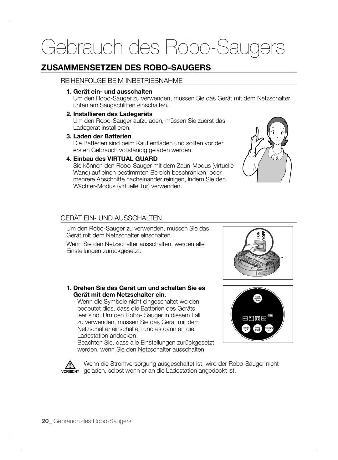 Samsung VCR8845T3A/XET manual Gebrauch des Robo-Saugers, Zusammensetzen DES ROBO-SAUGERS, Reihenfolge Beim Inbetriebnahme 