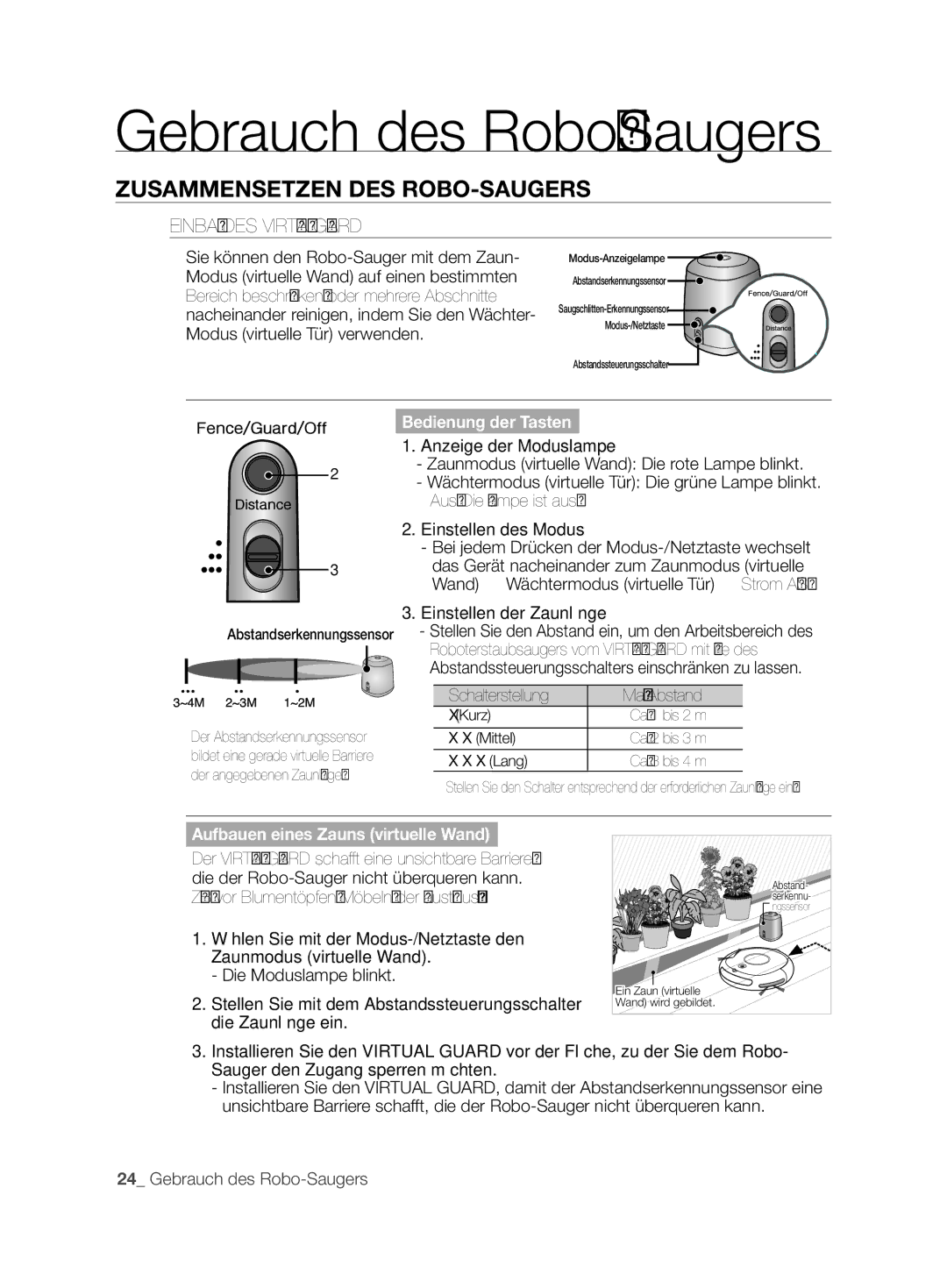 Samsung VCR8845T3A/XEF, VCR8845T3A/XET, VCR8845T3A/XEO manual Einbau DES Virtual Guard, Abstandserkennungssensor 