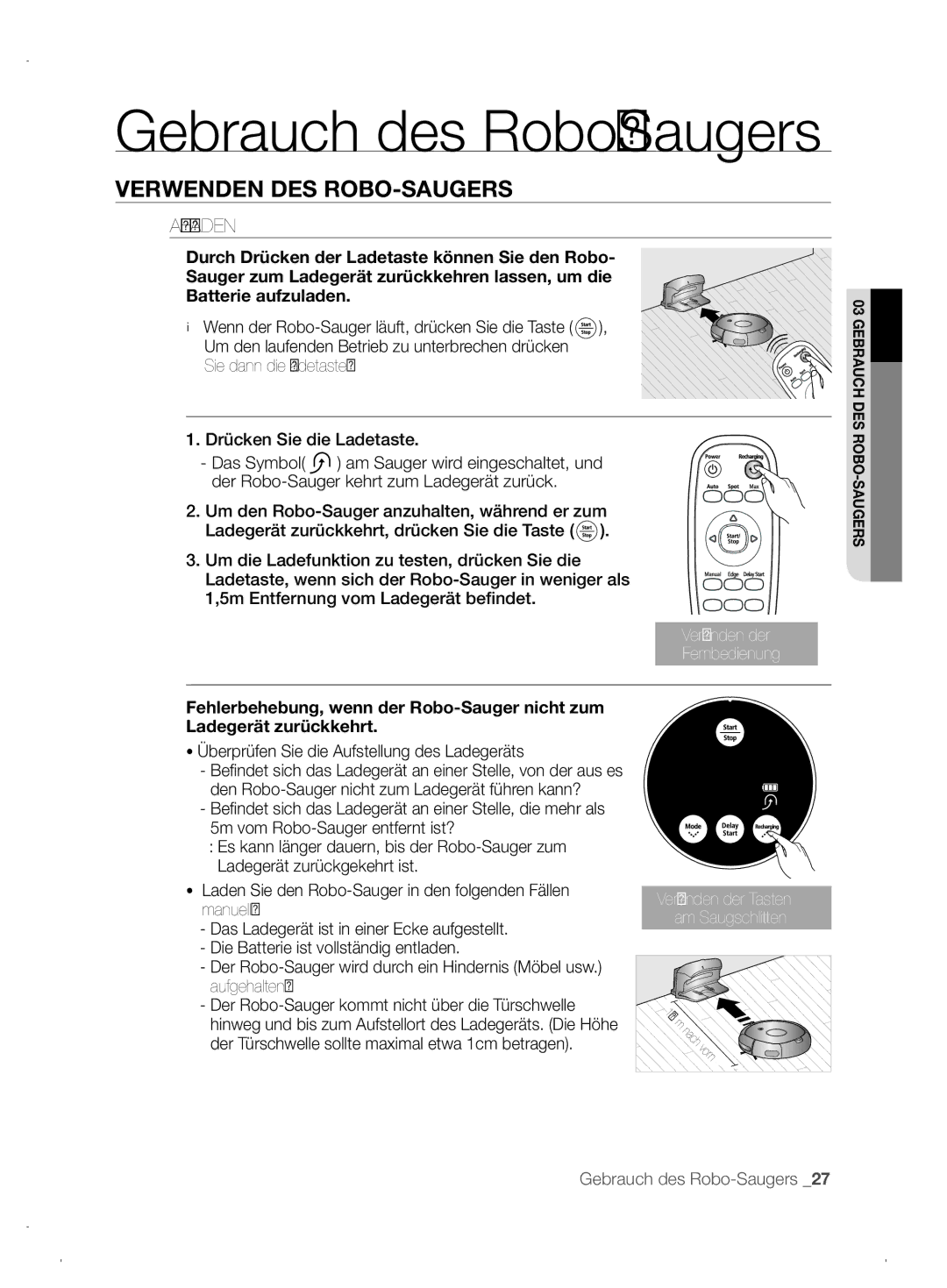 Samsung VCR8845T3A/XEF, VCR8845T3A/XET, VCR8845T3A/XEO manual Aufladen, Überprüfen Sie die Aufstellung des Ladegeräts 