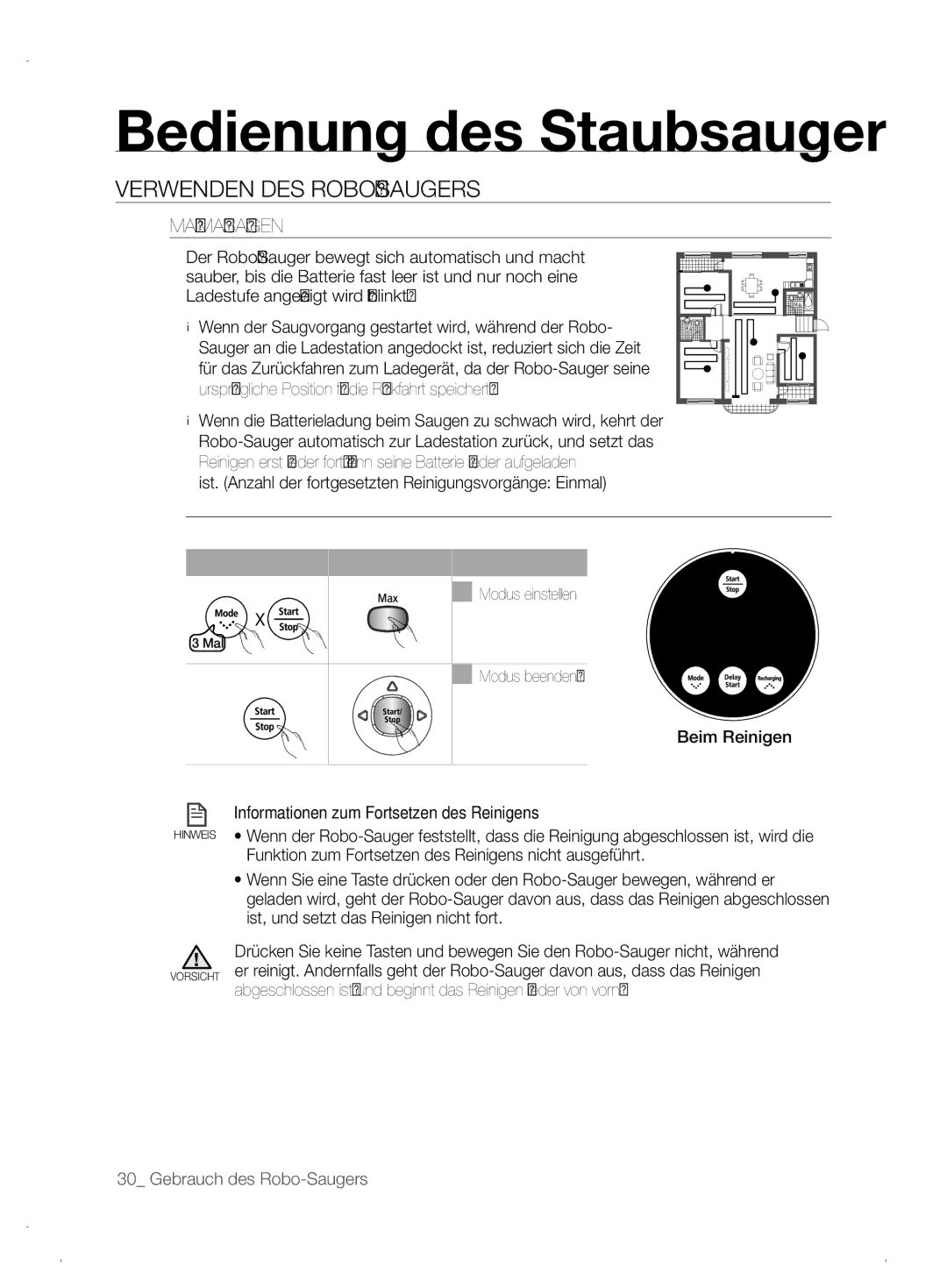 Samsung VCR8845T3A/XEF, VCR8845T3A/XET, VCR8845T3A/XEO manual Bedienung des Staubsaugers, Maximalsaugen 